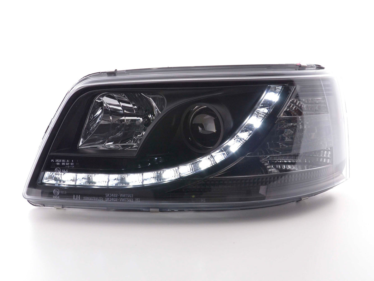 Scheinwerfer Set Daylight LED Tagfahrlicht VW Bus T5 03-09 schwarz Scheinwerfer Set Daylight LED Tagfahrlicht VW Bus T5 03-09 schwarz